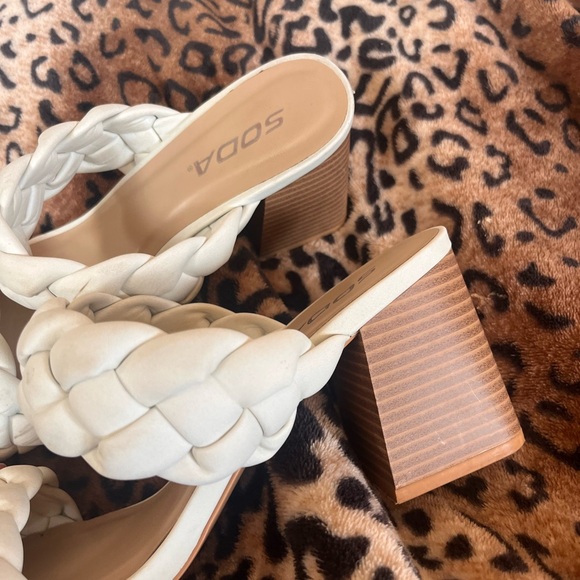 Soda Braided Double-Strap White Block Heel Sandals - Picture 3 of 6